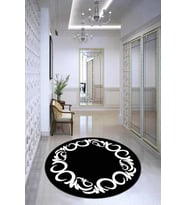 Siyah Çerçeveli Kaymaz Taban Yıkanabilir Yuvarlak Halı AR595 - 100 x 100 cm