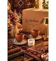 Doğum Günü, Özel Gün, Yeni İş, Yeni Ev Hediyesi İkili Porselen Fincan, Soya Mum, Masa Lambası ve Rattan Vazo Seti