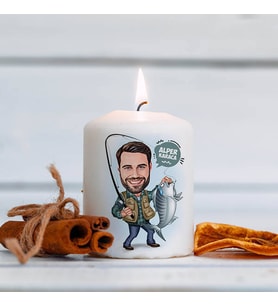 Kişiye Özel Balık Tutan Erkek Karikatürlü Mum