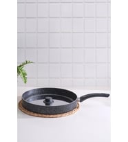 Balık Tavası 30 Cm Kapaklı Tava Granit Bazlama Börek Tavası (Siyah)