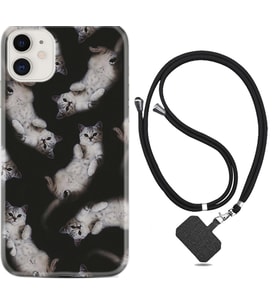 Apple iPhone 11 12 13 Mini Kılıf Boyun Askılı Silikon Sevimli Kedicikler 1785