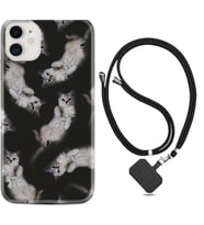 Apple iPhone 11 12 13 Mini Kılıf Boyun Askılı Silikon Sevimli Kedicikler 1785