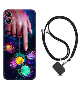 Samsung Galaxy A04E Kılıf Silikon Boyun Askılı İpli Desenli Silikon Finger planet 1740