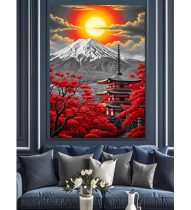 Japon Tapınağı Fuji Dağı Dekoratif Kanvas - Mdf Ahşap Tablo