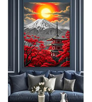 Japon Tapınağı Fuji Dağı Dekoratif Kanvas - Mdf Ahşap Tablo