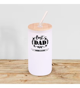 BK Gift İsimli Dad Tasarımlı Beyaz Renk Pipetli Buzlu Cam Bardak 600ml - 9, Babaya Hediye, Doğum Günü Hediyesi