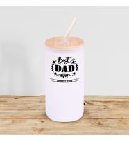 BK Gift İsimli Dad Tasarımlı Beyaz Renk Pipetli Buzlu Cam Bardak 600ml - 9, Babaya Hediye, Doğum Günü Hediyesi