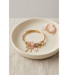 Fiyonk Charmlı Pembe Renk Gold Bileklik TJ-BB8709