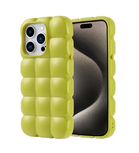 Apple iPhone 15 Pro Uyumlu Kılıf Silikon Parlak Esnek Yumuşak Kabartmalı Zore Dom Dom Kapak (Açık Yeşil)