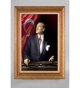 Altın Varaklı Paspartulu Çerçeveli Atatürk Tablo nt886