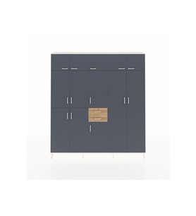 Arges Dolap 10 Raflı 2 Çekmeceli 3 Askılı 220x30x243 Aytaşı-Antrasit/Çam