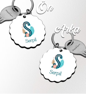 Kişiye Özel S Harfi Tropikal Tasarım HDF Dalgalı Anahtarlık (Beyaz)