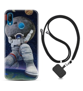 Huawei P20 Lite Mate 10 20 Lite Pro P40 Lite KılıfBoyun Askılı Silikon Astronot ve Dünya 1759