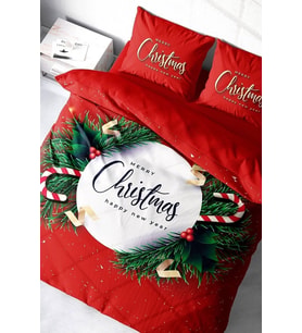Yılbaşı Çift Kişilik Nevresim ( Lastikli Çarşaflı ) %100 Pamuk Saten Christmas