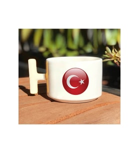 Türkiye Bayrağı Baskılı Beyaz T Kulp Kupa Bardak