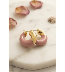 316L Çelik Gold Renk Pembe Halka Model Kadın Küpe 5886 - SSSSSS1150-5374