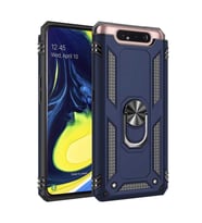 Samsung Galaxy A80 Kılıf Metal For Car Yüzüklü Standlı Military Ring Serisi (Lacivert)