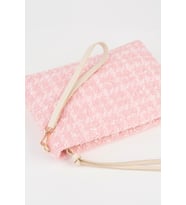 Kadın Bellis Tweed Kumaş Pembe Astarlı Suni Deri Bilek Askılı Portföy El Ve Clutch Çanta
