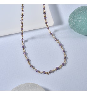 14 Ayar Altın Kaplama Amethyst  Doğal Taşlı  El Yapımı Gümüş Kolye - CNS00633 (Gold)