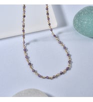 14 Ayar Altın Kaplama Amethyst  Doğal Taşlı  El Yapımı Gümüş Kolye - CNS00633 (Gold)