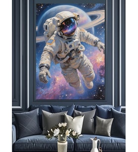 Uzay Boşluğunda Süzülen Yalnız Astronot Dekoratif Kanvas - Mdf Ahşap Tablo