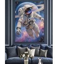 Uzay Boşluğunda Süzülen Yalnız Astronot Dekoratif Kanvas - Mdf Ahşap Tablo