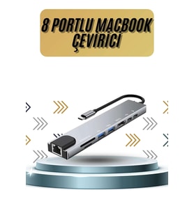 8 Portlu Çevirici Type C Hub Sd Tf Usb Çoğaltıcı Ethernet