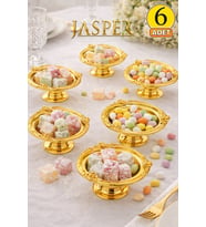 JASPER Gold, Kenar İşlemeli Kahve Yanı Lokumluk Şekerlik Ayaklı Gold Çerçeveli Şık Sunumluk