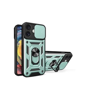 Newface Apple iPhone 16 Kılıf Pars Lens Yüzüklü Silikon - Yeşil
