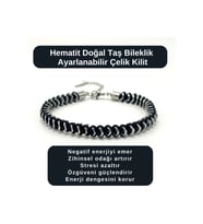 SERTİFİKALI Hematit Doğal Taş Bileklik Ayarlanabilir Çelik Kilit