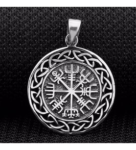 Viking Vegvisir Pusulası Denizci 925 Ayar Gümüş Kolye Ucu (Siyah)