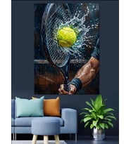 Su Damlacıklı Tenis Raketi Ve Topu Dekoratif Kanvas - Mdf Ahşap Tablo