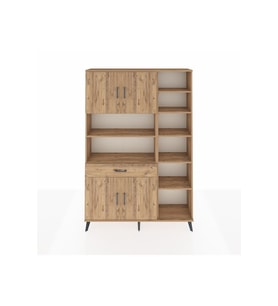 Arges Dolap 10 Raflı Tek Çekmeceli 4 Kapaklı 132x30x195 Çam-Çam/Çam