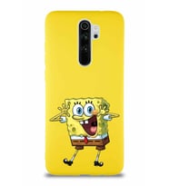 Xiaomi Redmi Note 8 Pro Soft Premier Kapak Sünger Bob Tasarımlı Silikon Kılıf - Sarı (Şeffaf)