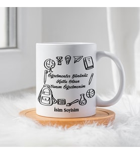 Öğretmenler Günü İçin Kişiye Özel Porselen Kupa Bardak - BY-KP-0000305 (Beyaz)