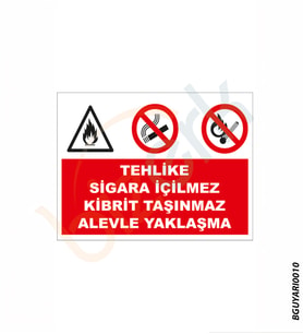 Bizerk Görsel Tehlike Sigara İçilmez Ateşle Yaklaşılmaz İSG Uyarı ve  İkaz Levhası 3mm Dekota UV Baskı-A3