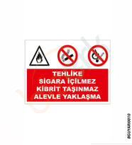 Bizerk Görsel Tehlike Sigara İçilmez Ateşle Yaklaşılmaz İSG Uyarı ve  İkaz Levhası 3mm Dekota UV Baskı-A3