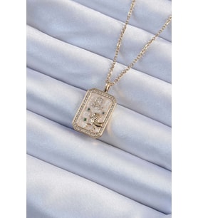316L Çelik Zincir Altın Renk Zirkon Taşlı Aslan Figürlü Tarot Kolye (Karışık)