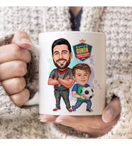 Futbol Sever Baba ve Oğlu Karikatürlü Kupa Bardak