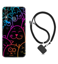 Tecno Spark 8T Kılıf Silikon Boyun Askılı İpli Desenli Silikon Neon Cats 1790
