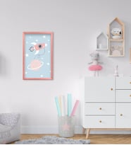 BK Home Uzay Aracı Tasarımlı Dekoratif Pembe Ahşap Çerçeveli Çocuk Odası Tablo-1