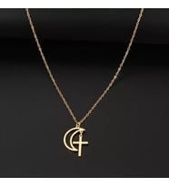Kişiye Özel 925 Ayar Gümüş Ay ve Haç Kolye (Gold)