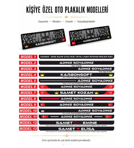 Kişiye Özel İsimli 2 Adet Araç Logo Kabartmalı Siyah Plakalık