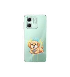 Infinix Hot 50i ile Uyumlu Splash Köpek Tasarımlı Şeffaf Silikon Kılıf