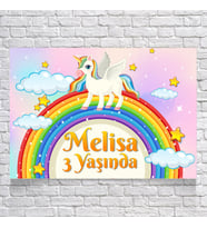 Unicorn ve Gökkuşağı Temalı Doğum Günü Afişi