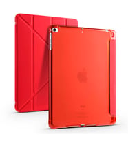 Apple  iPad 9.7 2018 (6.Nesil) Kılıf Tri Folding Kalem Bölmeli Standlı Yumuşak Silikon Kılıf (Kırmızı)
