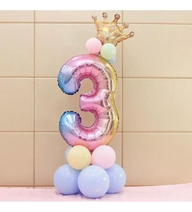 Yaş Gökkuşağı Rakam Ve Kral Tacı Folyo Balon Doğum Günü