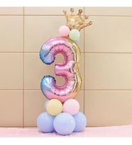 Yaş Gökkuşağı Rakam Ve Kral Tacı Folyo Balon Doğum Günü