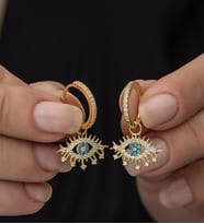925 Ayar Gold Renk Sallantılı Göz Küpe Kadın Gümüş Küpe
