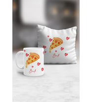 Kişiye Özel Pizza Lover Kupa ve Yastık Hediye Seti (Beyaz)